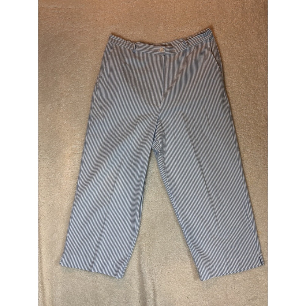alfred dunner Pants Womens sz 12 Blue White Striped Wide Leg Cropped